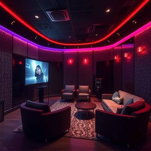 Lounge area inside Aurora Sound Studios, with comfortable seating and ambient lighting.