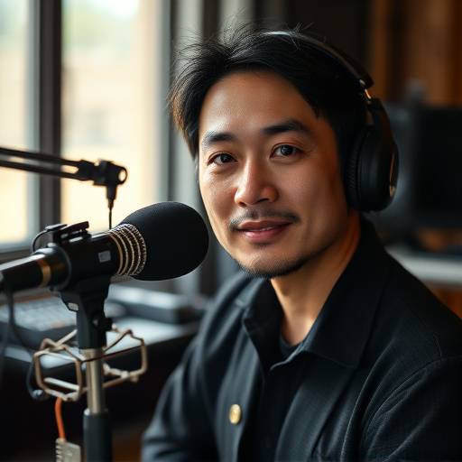 Portrait of Kenji Tanaka, a recording engineer and studio assistant at Aurora Sound Studios.